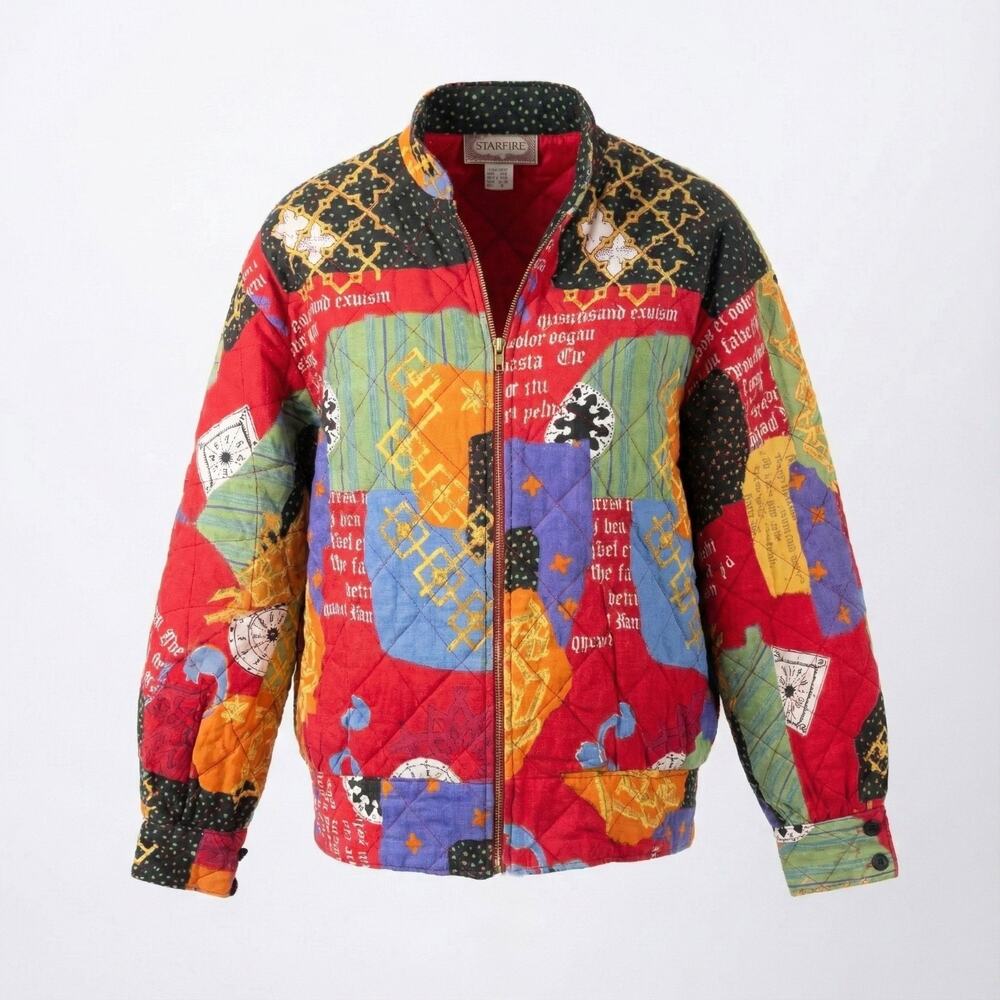 Vintage Starfire Quilted Bomber Jacket Size 10 Rayon Art to Wear Abstract USA